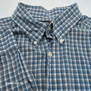 Roundtree Yorke Mens 2XT Gingham Button Down Shirt Blue Gray Cotton Long Sleeve